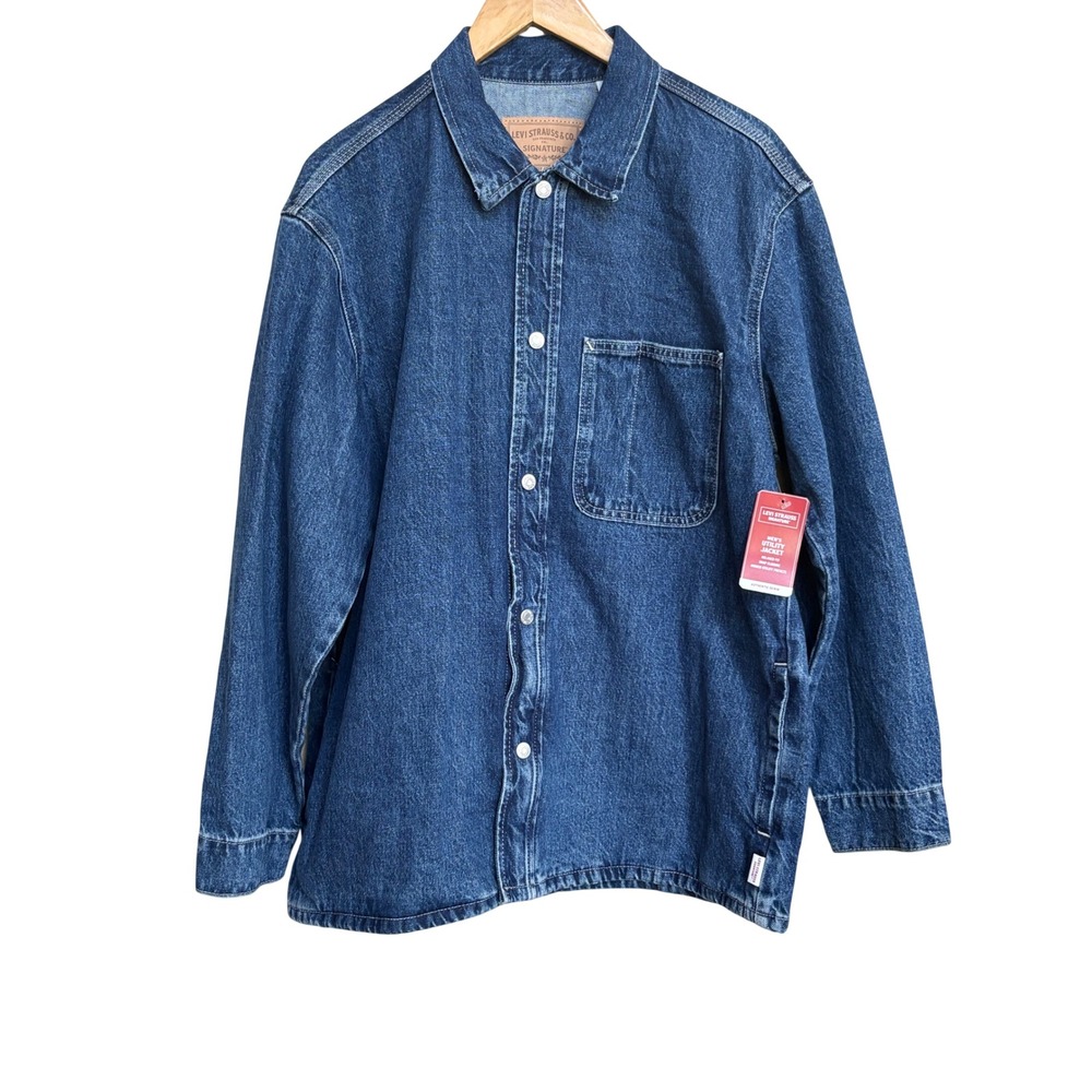 NWT Levi Strauss Signature Mens Utility Jacket Blue Denim Large 005R50000